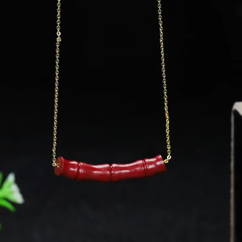 Natural cinnabar high-content purple gold sand inlaid heart sutra pendant necklace