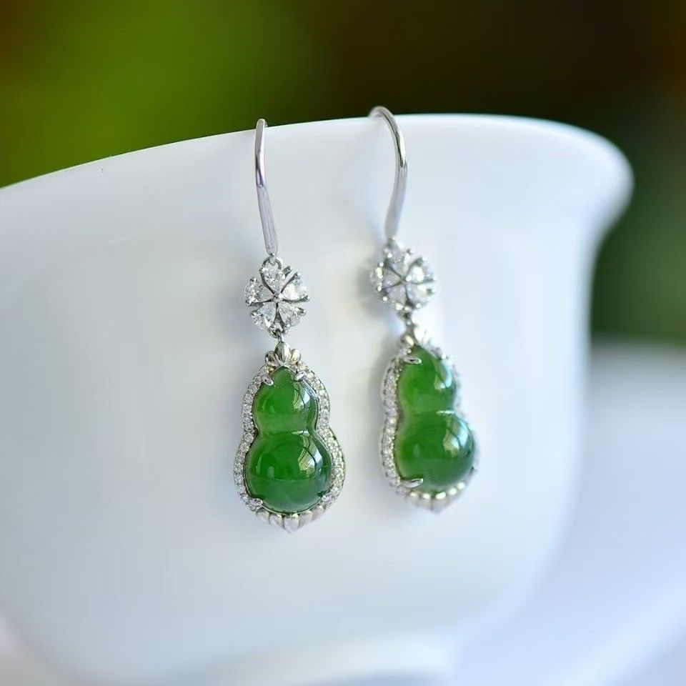 925 silver and Tian Jasper gourd necklace earrings ring bracelet set