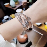 Natural crystal 999 sterling silver multi-circle dual-purpose hand string bracelet