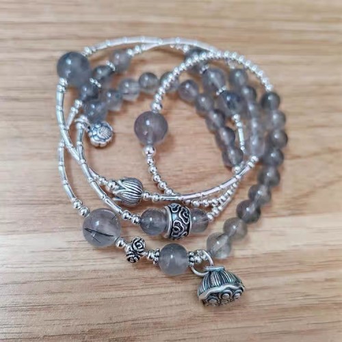 Natural crystal 999 sterling silver multi-circle dual-purpose hand string bracelet