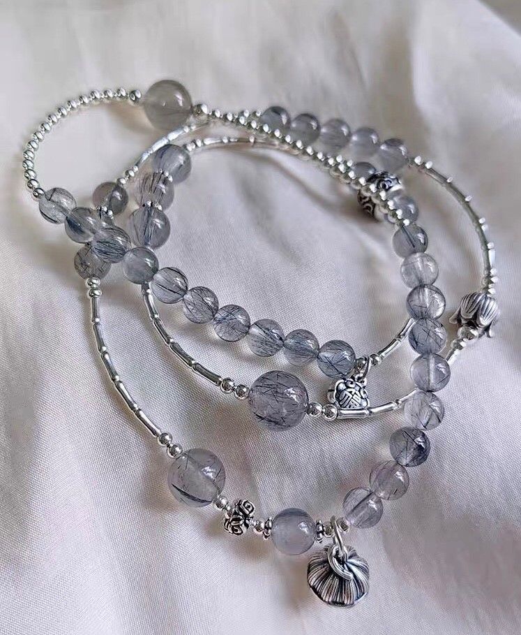 Natural crystal 999 sterling silver multi-circle dual-purpose hand string bracelet