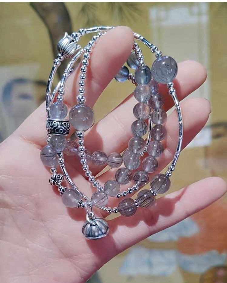 Natural crystal 999 sterling silver multi-circle dual-purpose hand string bracelet