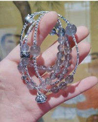 Natural crystal 999 sterling silver multi-circle dual-purpose hand string bracelet