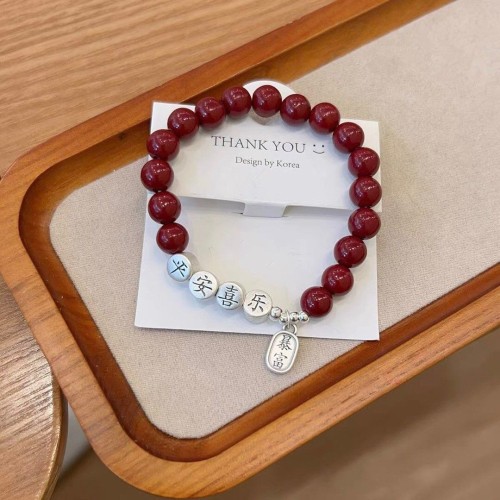 999 sterling silver genuine high-content cinnabar peace joy womens blessing bead bracelet