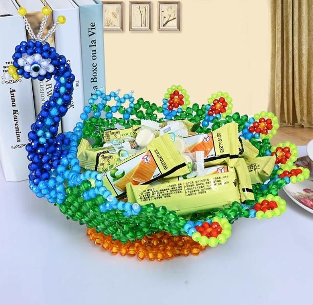 Creative peacock fruit plate, pure hand-woven fruit plate, storage ornament