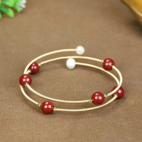 Natural High Content Purple Gold Cinnabar New Chinese Temperament Round Exquisite Fashion Bracelet