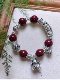 Original cinnabar lucky cat sterling silver purple gold sand sterling silver bracelet