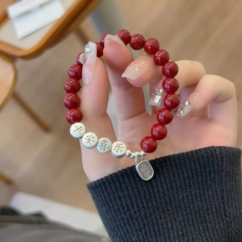 999 sterling silver peace and joy natural cinnabar niche ethnic style bracelet