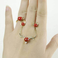 High content purple gold cinnabar beads inlaid with a deer (road)  necklace  three-piece set
