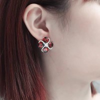 925 sterling silver red four-leaf clover garnet earrings new 2025 new high-end earrings light luxury earrings for women