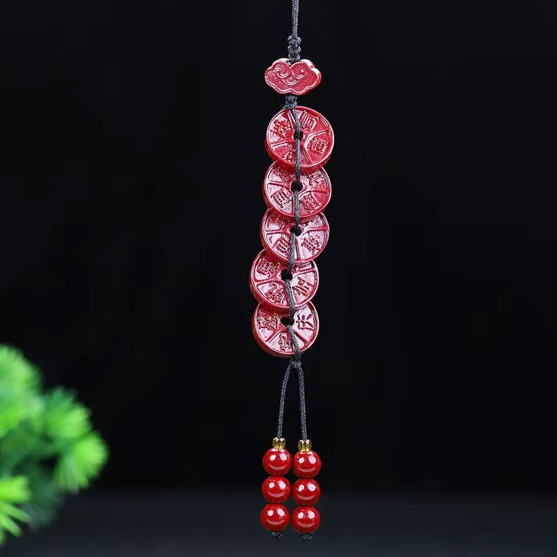 Natural cinnabar Five Emperor Money Buddha Head Mobile Phone Chain Handmade Rope Mobile Phone Pendant