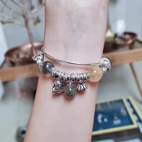 Natural crystal green ghost multi-treasure bracelet female niche retro 925 sterling silver stacking light luxury bracel
