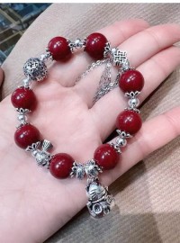 Original cinnabar lucky cat bell purple gold sand bracelet