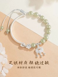 Sterling Silver 999 Natural Hetian Jade Half Cut Bracelet