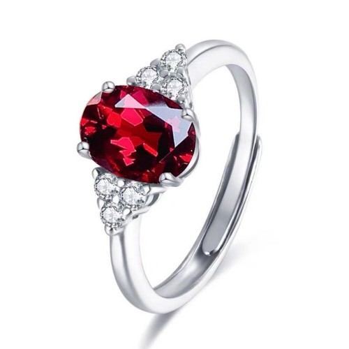 Natural high-grade garnet 925 silver inlaid open ring