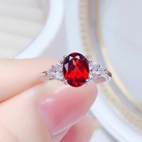 Natural high-grade garnet 925 silver inlaid open ring