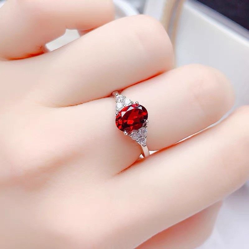 Natural high-grade garnet 925 silver inlaid open ring