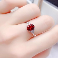 Natural high-grade garnet 925 silver inlaid open ring