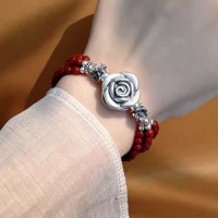 Pure silver 99 rose bracelet sterling silver multi-layer flower red bracelet heavy three-dimensional double-sided flowe