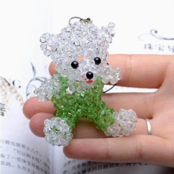 Hand-beaded crystal bag hanging/key hanging/exquisite small accessories [crystal couple bear bag hanging]