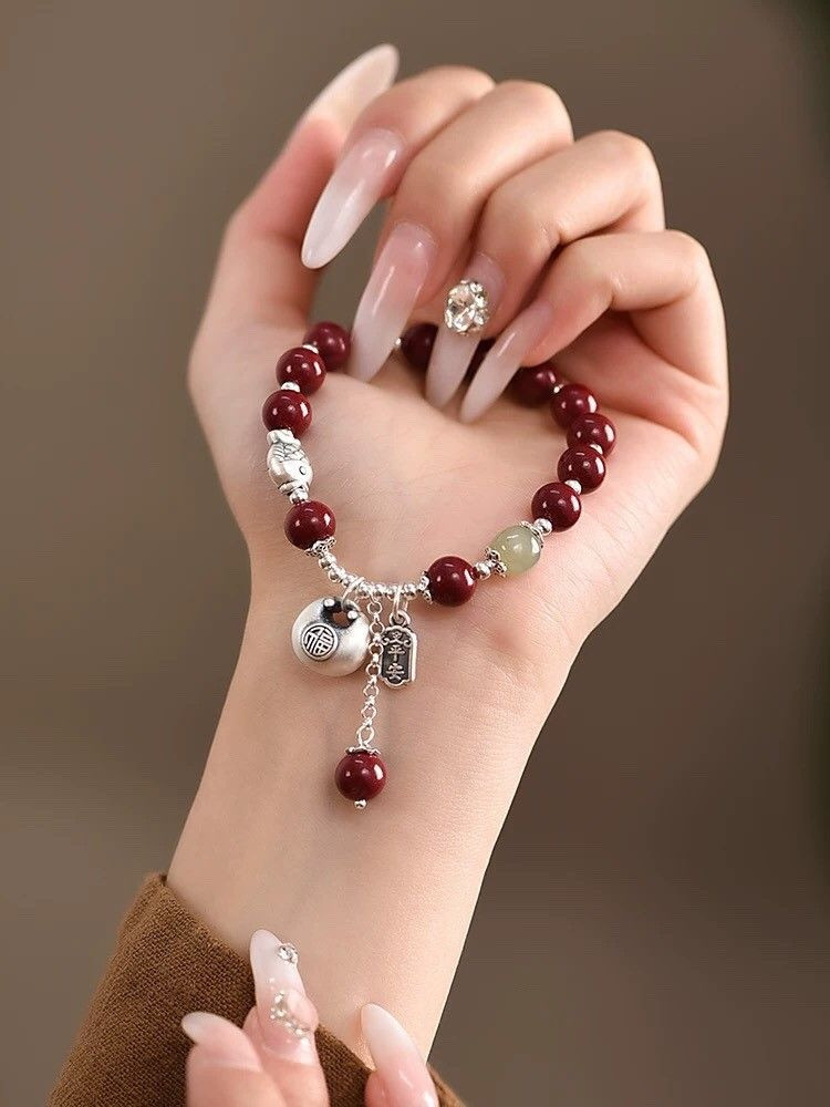 S999 Sterling Silver Chubby Fu Womens Koi High Content Purple Gold Cinnabar Star Bracelet