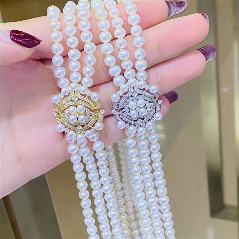 Crown flower buckle three-layer shell bead necklace jewelry with chain clavicle chain