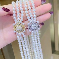 Crown flower buckle three-layer shell bead necklace jewelry with chain clavicle chain