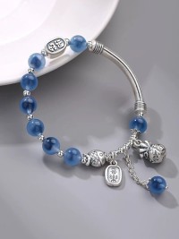 Pure Silver 999 Sugar Agate Bent Koi Bag Bracelet