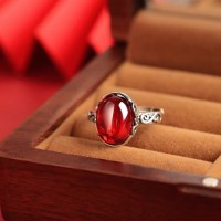 S925 sterling silver inlaid garnet open ring