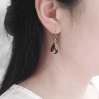 Sterling silver natural garnet earrings for women 925 Chinese retro atmospheric long earrings