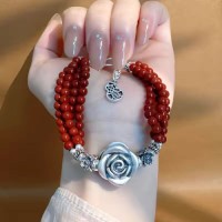 Pure silver 99 rose bracelet sterling silver multi-layer flower red bracelet heavy three-dimensional double-sided flowe