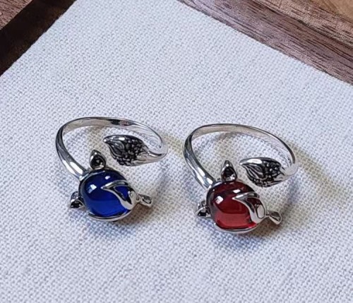 Sterling silver ring female sapphire crystal S925 retro style fashion personality niche live garnet fox ring