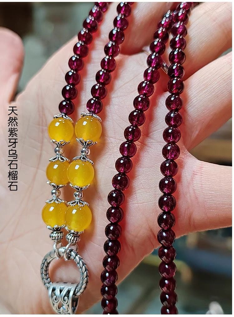 Peace buckle yellow agate purple ivory garnet long sweater chain female high-end ancient style pendant