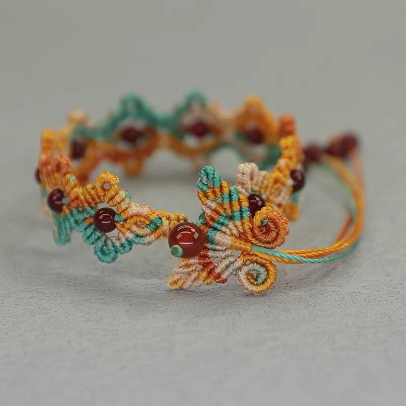 Canglan Jue Butterfly Flower Purely Hand-woven Couple's Rope Bracelet