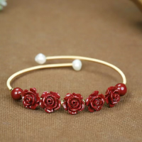 Natural High Content Purple Gold Cinnabar New Chinese Temperament Round Exquisite Fashion Bracelet