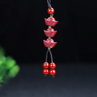 Natural cinnabar Five Emperor Money Buddha Head Mobile Phone Chain Handmade Rope Mobile Phone Pendant
