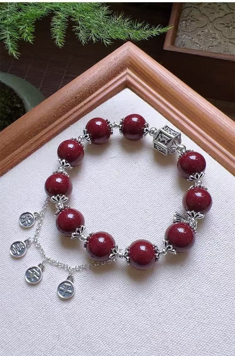 Original cinnabar peace and joy sterling silver tassel bracelet