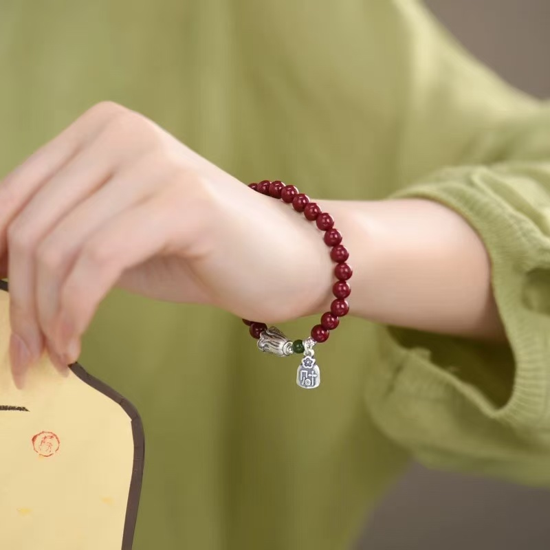 Sterling Silver 999 Cabbage Baicai Zijin Cinnabar Bracelet Niche Design Temperament Personality Bracelet