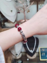Natural crystal sand cinnabar 925 sterling silver bracelet