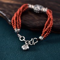 Fashionable sterling silver bracelet for women, retro ethnic style, multi-circle natural purple gold sand, niche sense,
