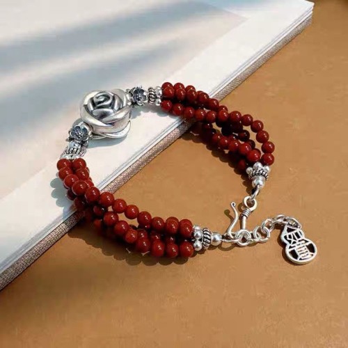 Pure silver 99 rose bracelet sterling silver multi-layer flower red bracelet heavy three-dimensional double-sided flowe