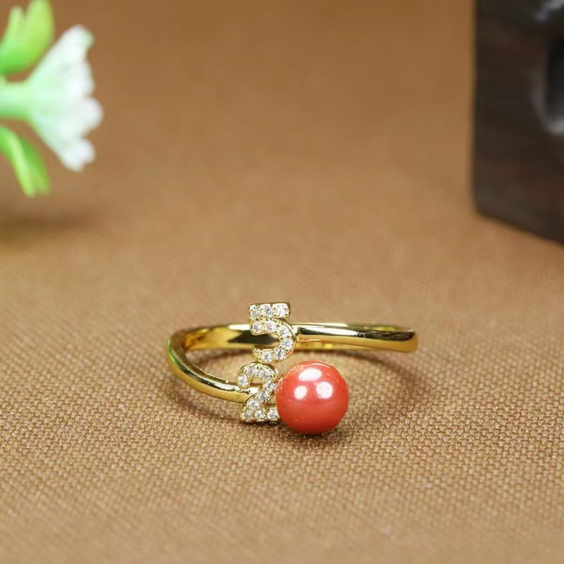 High-content imperial sand inlaid with rough cinnabar ring