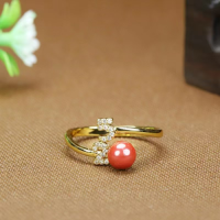 High-content imperial sand inlaid with rough cinnabar ring