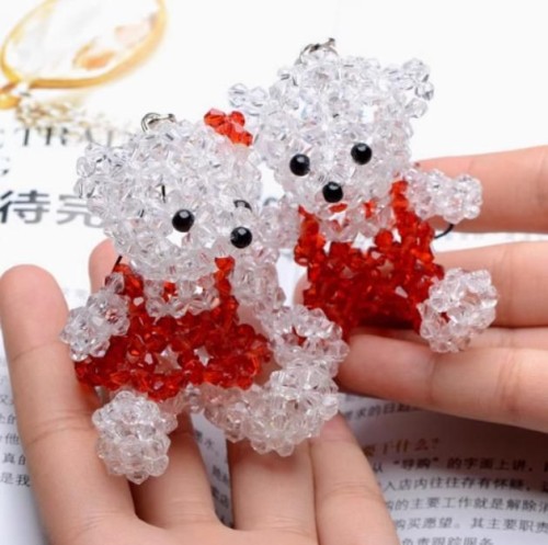 Hand-beaded crystal bag hanging/key hanging/exquisite small accessories [crystal couple bear bag hanging]
