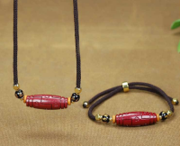 Natural authentic cinnabar dzi clavicle pendant male and female couples high-content purple gold sand necklace