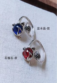 Sterling silver ring female sapphire crystal S925 retro style fashion personality niche live garnet fox ring