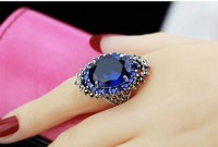 Fashion Open Sterling Silver Blue Crystal Sapphire Ring