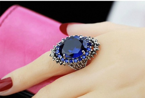 Fashion Open Sterling Silver Blue Crystal Sapphire Ring