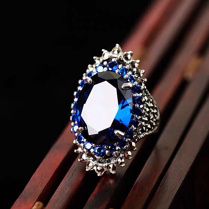 Fashion Open Sterling Silver Blue Crystal Sapphire Ring