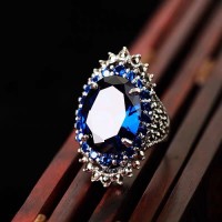 Fashion Open Sterling Silver Blue Crystal Sapphire Ring